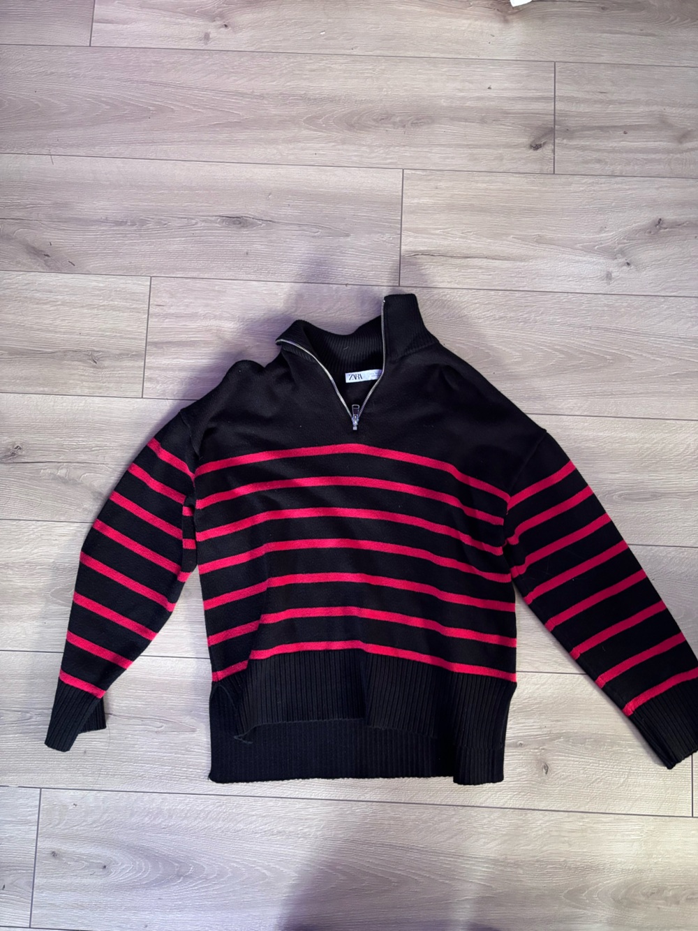 Women’s Black & Red Striped Half-Zip Sweater